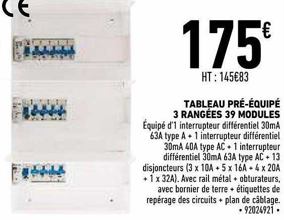 tableau pré-équipé 3 rangées 39 modules