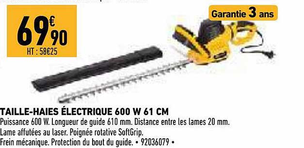 taille-haies électrique 600 w 61 cm