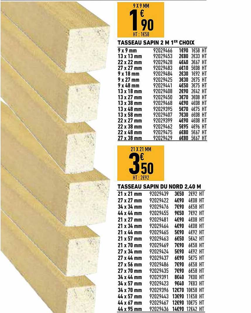 tasseau sapin 2 m 1er choix, tasseau sapin du nord 2, 40 m
