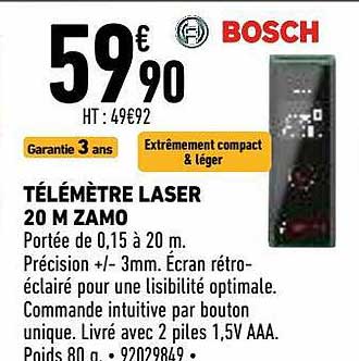 Télémètre Laser 20 M Zamo Bosch