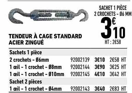 tendeur à cage standard acier zingué