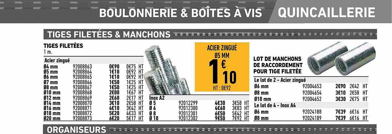 tiges filetées, lot de manchons de raccordement pour tige filetée