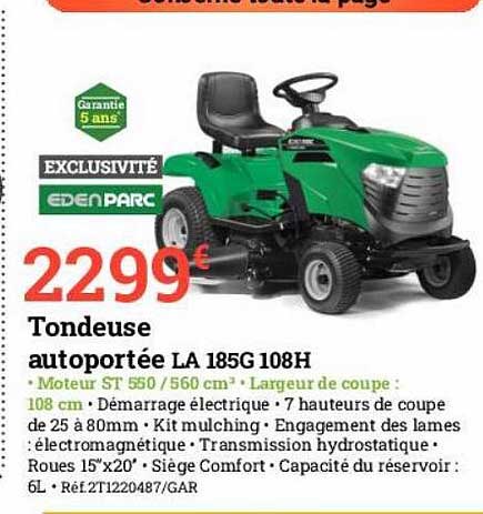 tondeue autoportée la 185g 108h edenparc