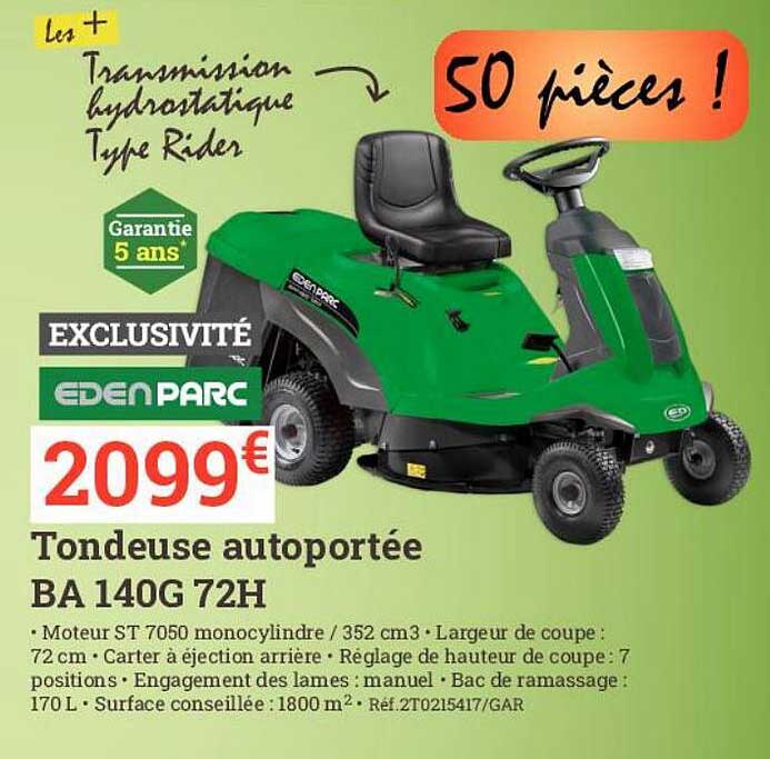 tondeuse autoportée ba 140g 72h edenparc