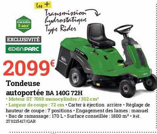 tondeuse autoportée ba 140g 72h edenparc