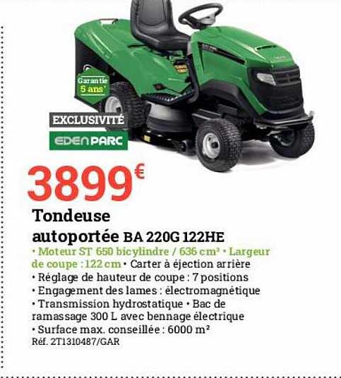 tondeuse autoportée ba 220g 122he edenparc