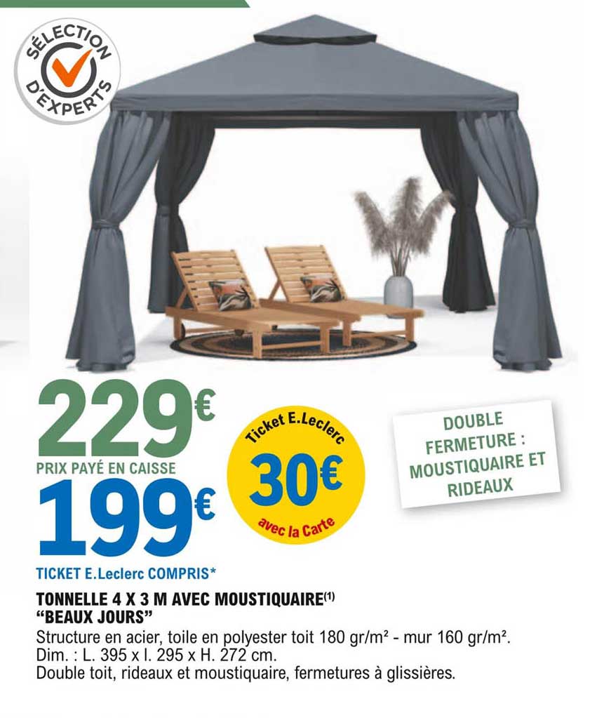 tonnelle 4 x 3 m avec moustiquaires "beaux jours"