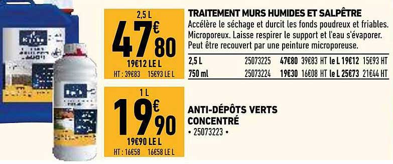 traitement murs humides et salpêtre, anti-dépôts verts concentré