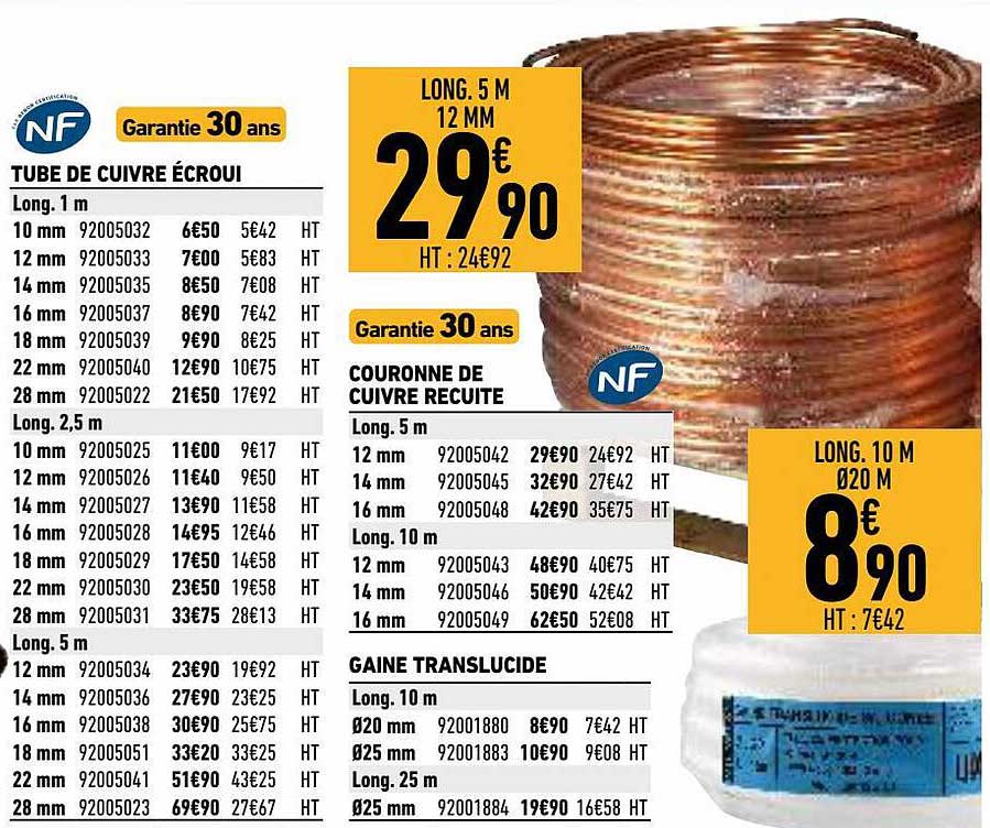 tube de cuivre écrou, couronne de cuivre recuite, gaine translucide