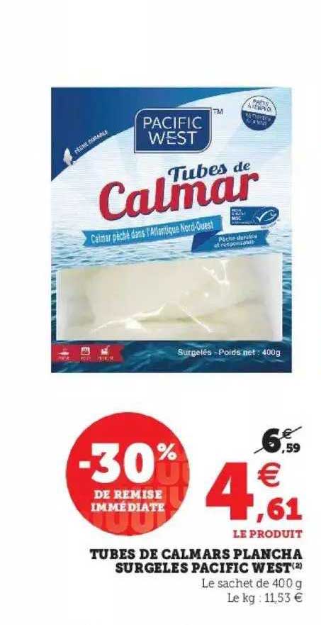 tubes de calmars plancha surgelés pacific west