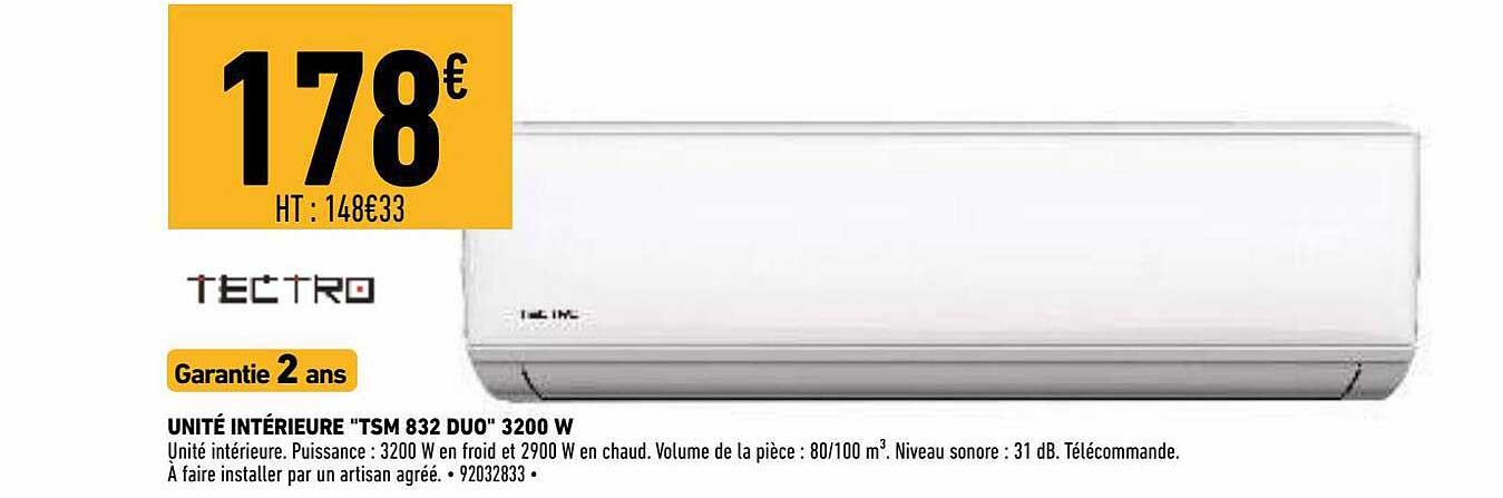 unité intérieure "tsm 832 duo" 3200 w tectro