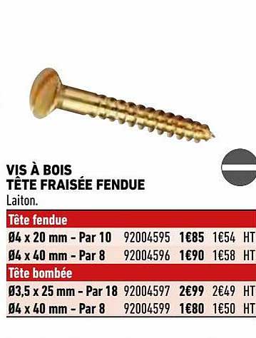 vis à bois tête fraisée fendue