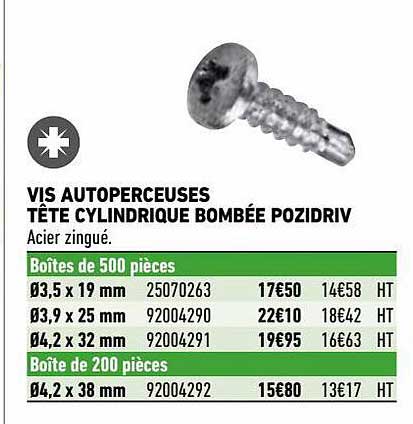 vis autoperceuses  tête cylindrique bombée pozidriv