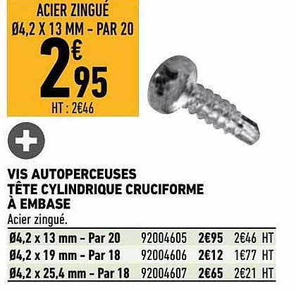 vis autoperceuses tête cylindrique cruciforme à embase