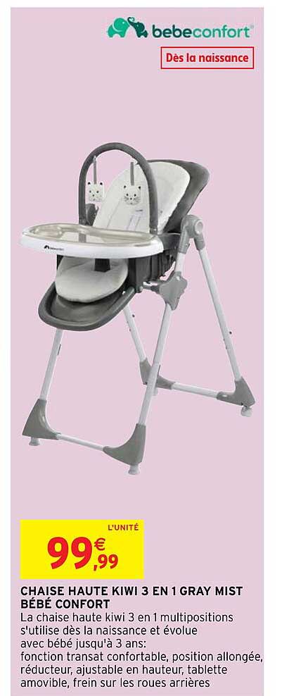 chaise haute kiwi 3 en 1 gray mist bébé confort