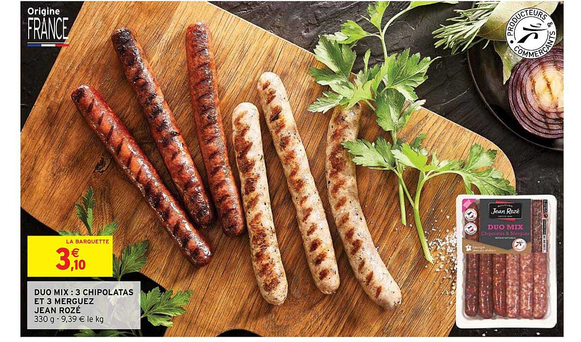 duo mix : 3 chipolatas et 3 merguez jean rozé
