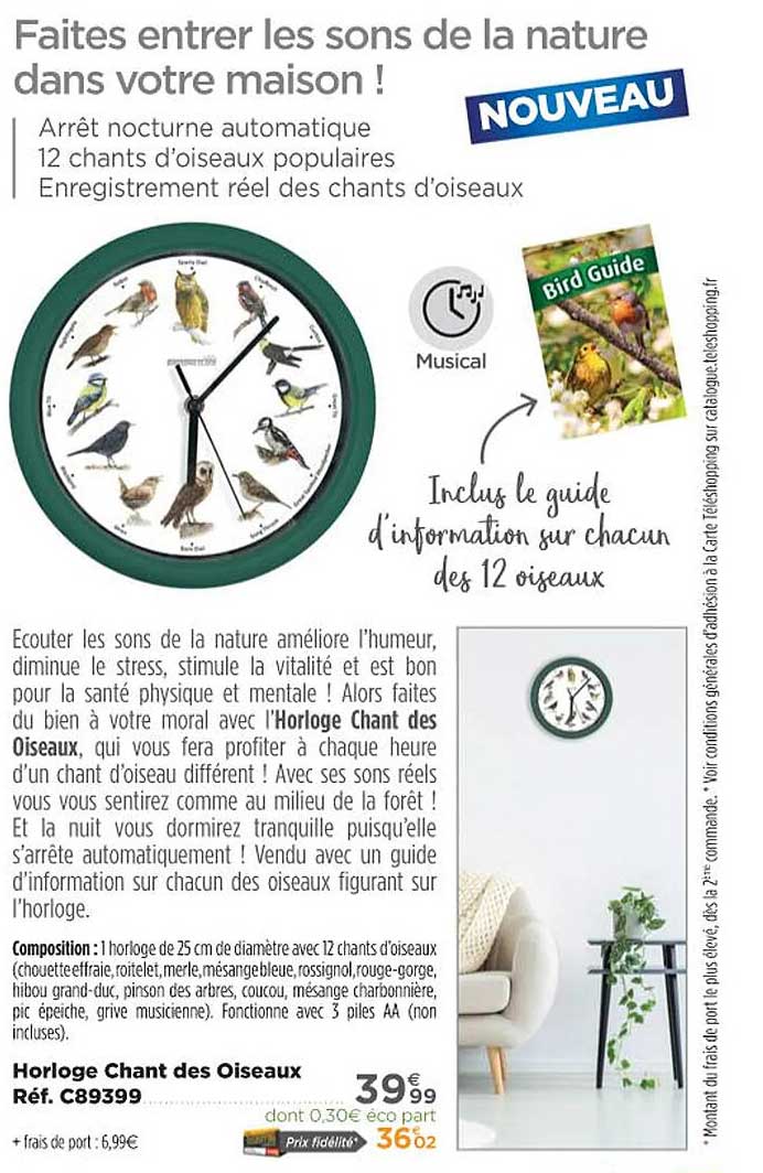 horloge chant des oiseaux