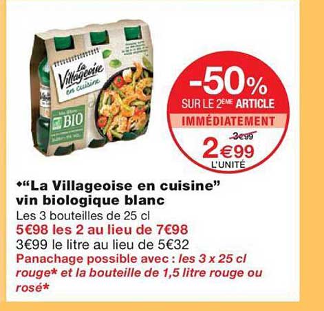 "la villageoise en cuisine" vin biologique blanc