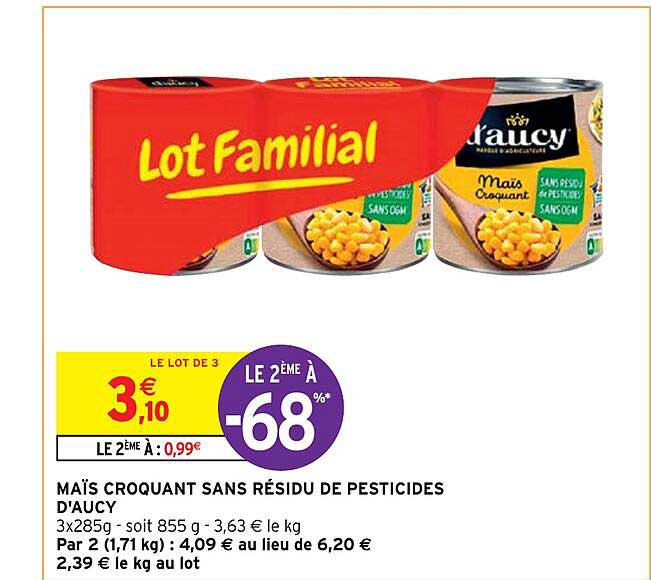 maïs croquant sans résidu de pesticides d'aucy