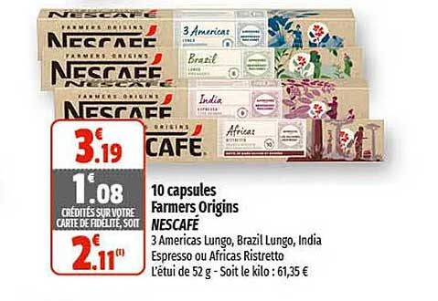 10 capsules farmers origins nescafé