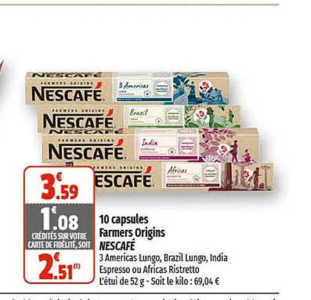 10 capsules farmers origins nescafé
