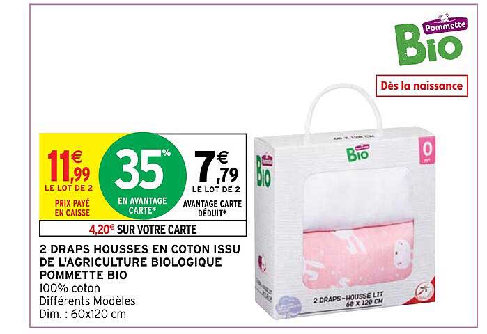 2 draps housses en coton issu de l'agriculture biologique pommette bio