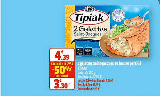 2 galettes saint-jacques au beurre persillé tipiak