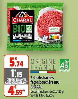 2 steaks hachés façon bouchère bio charal