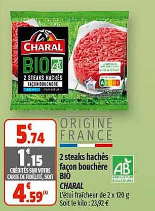 2 steaks hachés façon bouchère bio charal
