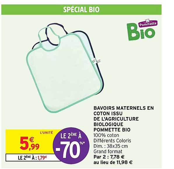bavoirs maternels en coton issu de l'agriculture biologique pommette bio
