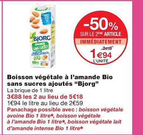boisson végétale à l'amande bio sans sucres ajoutés "bjorg"