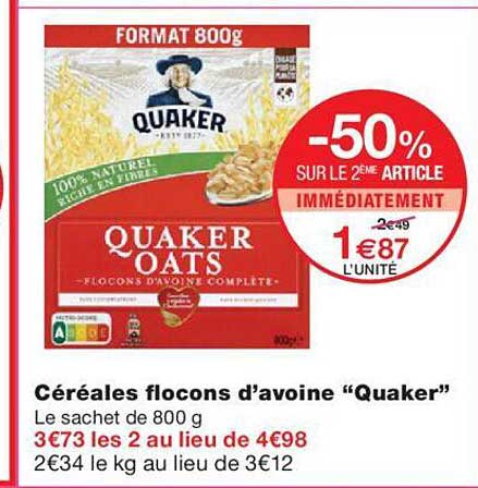 céréales flocons d'avoine "quaker"