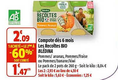 compote dès 6 mois les récoltes bio blédina