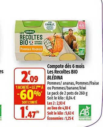 Compote Dès 6 Mois Les Récoltes Bio Blédina
