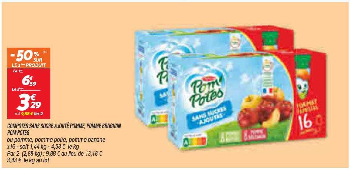 compotes sans sucres ajouté pomme, pomme brugnon pom'potes