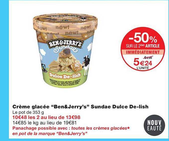 crème glacée "ben & jerry's" sundae dulce de-lish