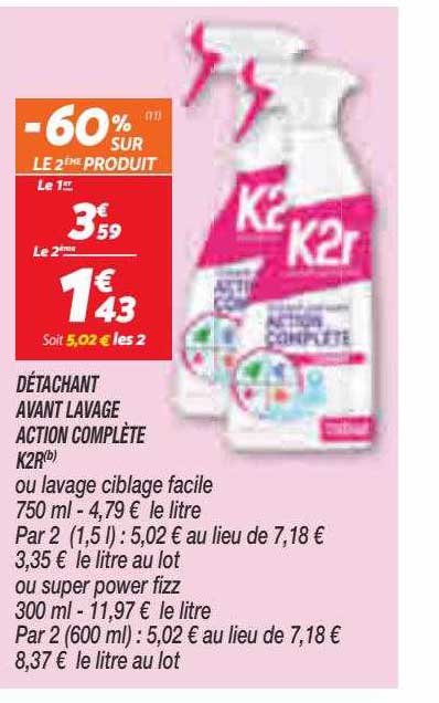 détachant avant lavage action complète k2r