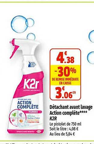 détachant avant lavage action complète k2r