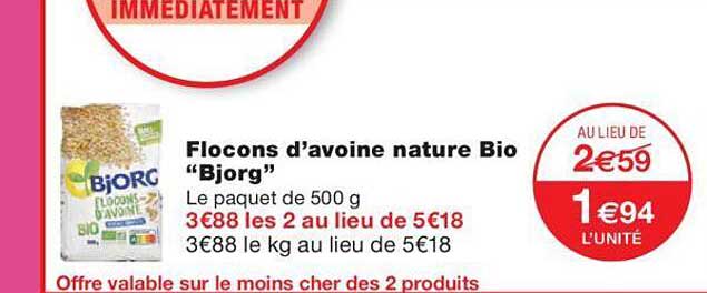 flocons d'avoine nature bio "bjorg"