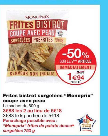 Frites Bistrot Surgelées "monoprix" Coupe Avec Peau