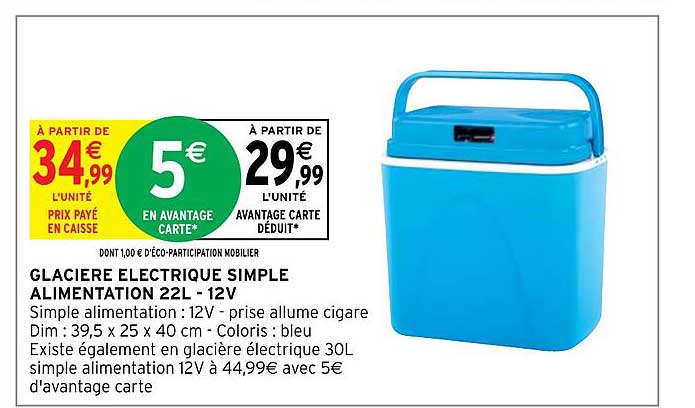glacière électrique simple alimentation 22l - 12v