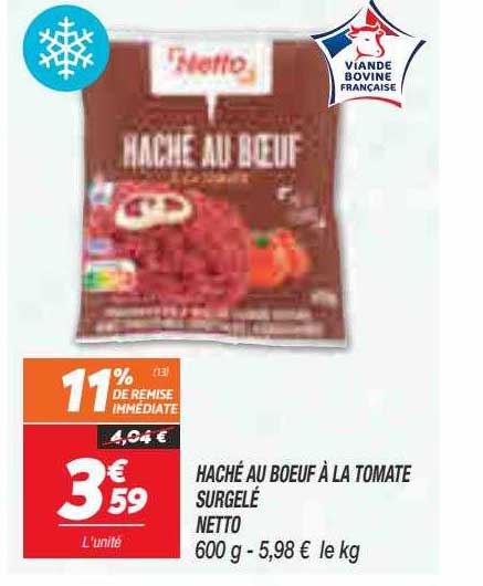 Haché Au Boeuf à La Tomate Surgelé Netto