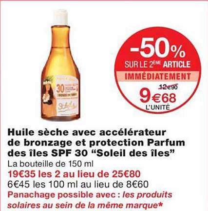 huile sèche avec accélérateur de bronzage et protection parfum des îles spf 30 "soleil des îles"