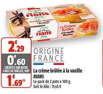 la crème brûlée à la vanille rians