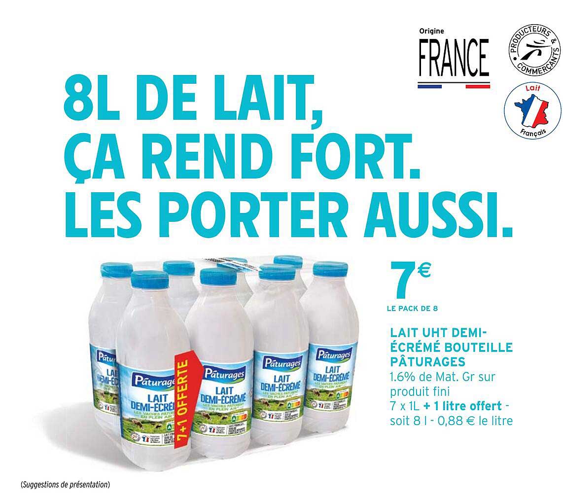 lait uht demi-écrémé bouteille pâturages
