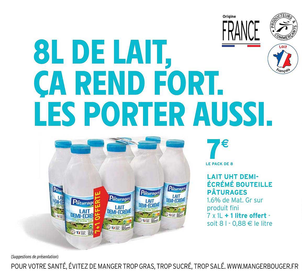 Lait Uht Demi-écrémé Bouteille Pâturages