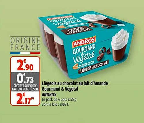 Liégeois Au Chocolat Au Lait D'amande Gourmand &  Végétal Andros