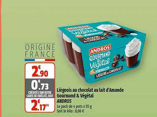 liégeois au chocolat au lait d'amande gourmand & végétal andros
