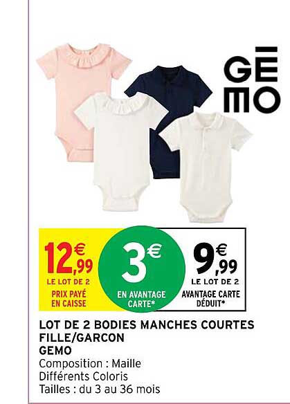 lot de 2 bodies manches courtes fille-garçon gémo