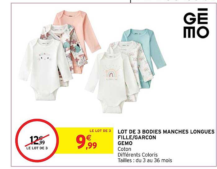 Lot De 3 Bodies Manches Longues Fille-garçon Gémo